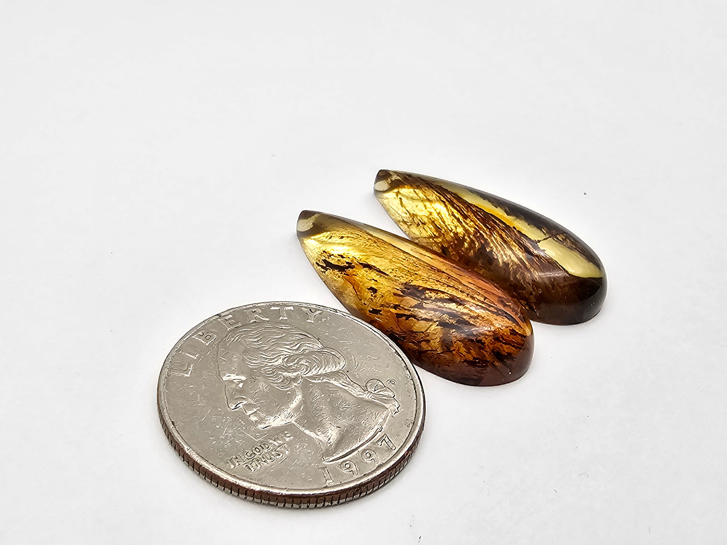 Amber authentic cabochon pair large