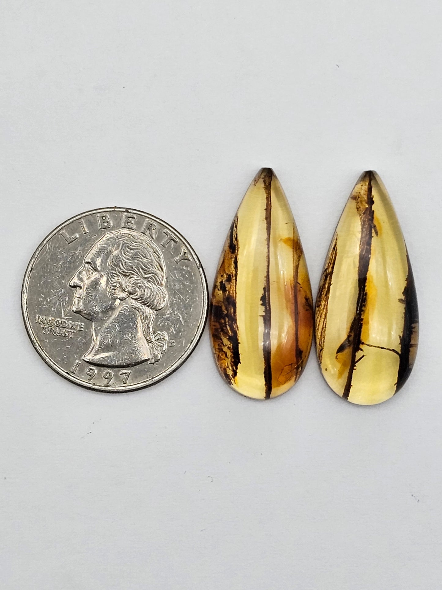 Amber authentic cabochon pair large