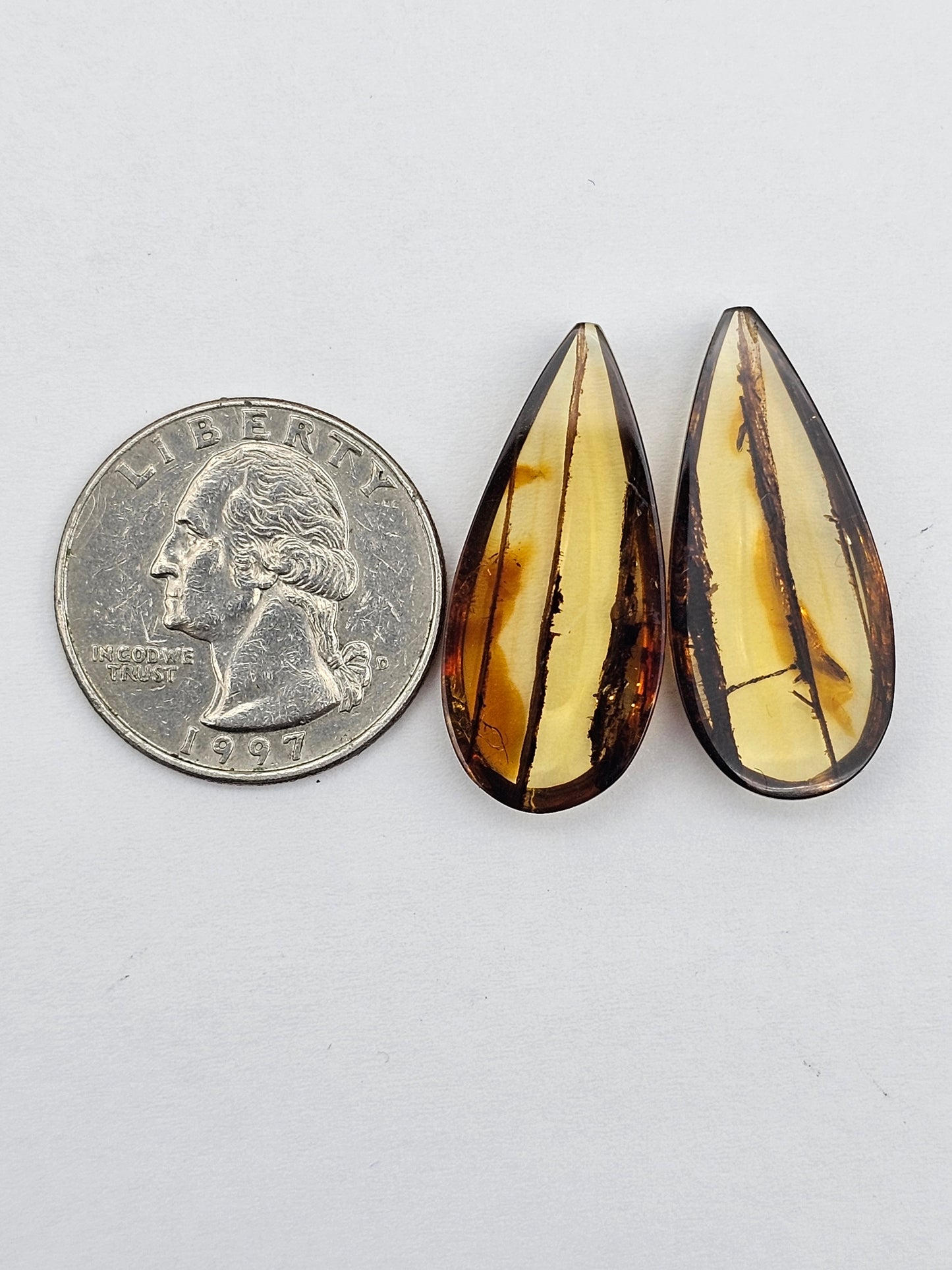 Amber authentic cabochon pair large