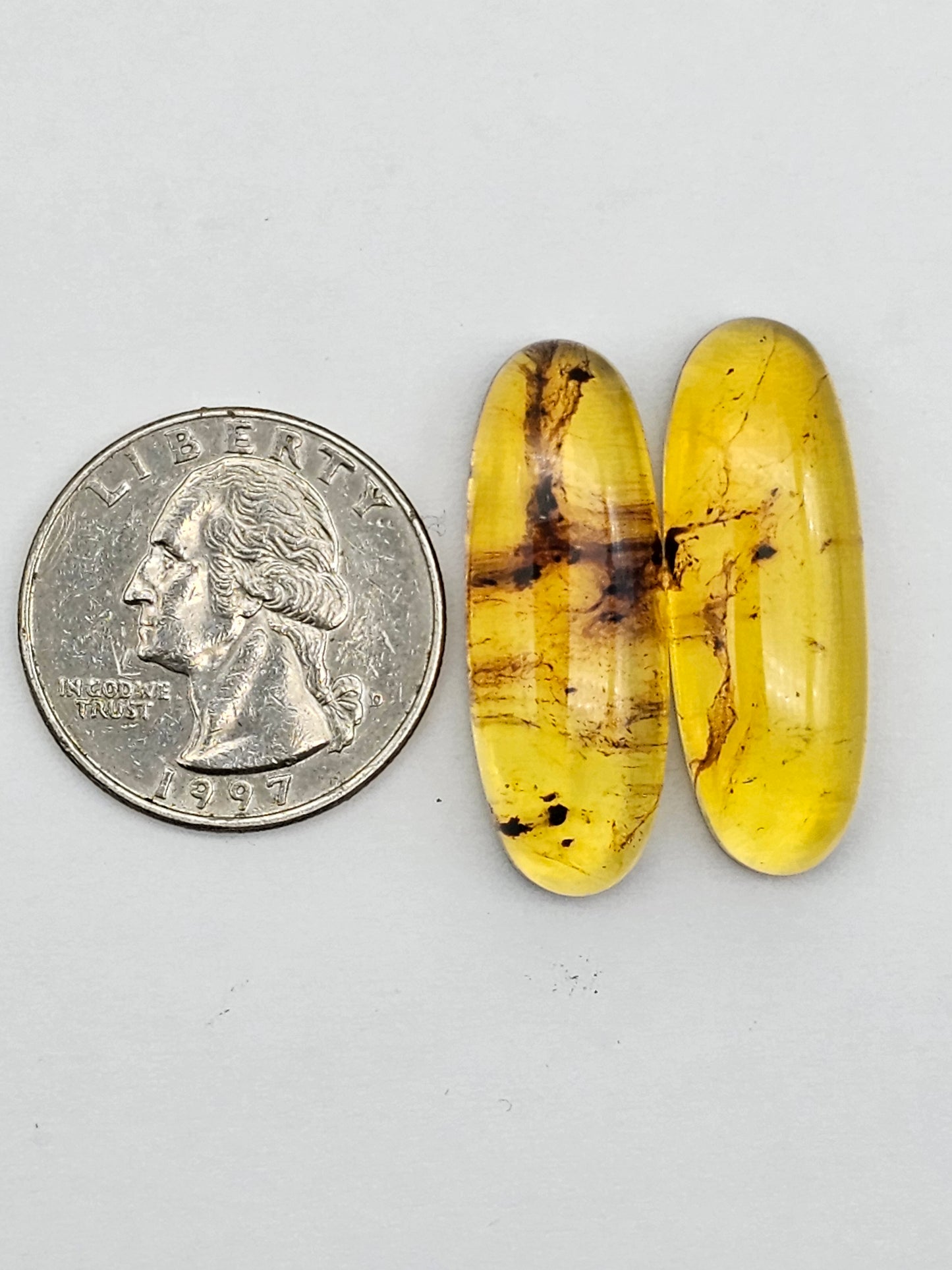Amber authentic cabochon pair large