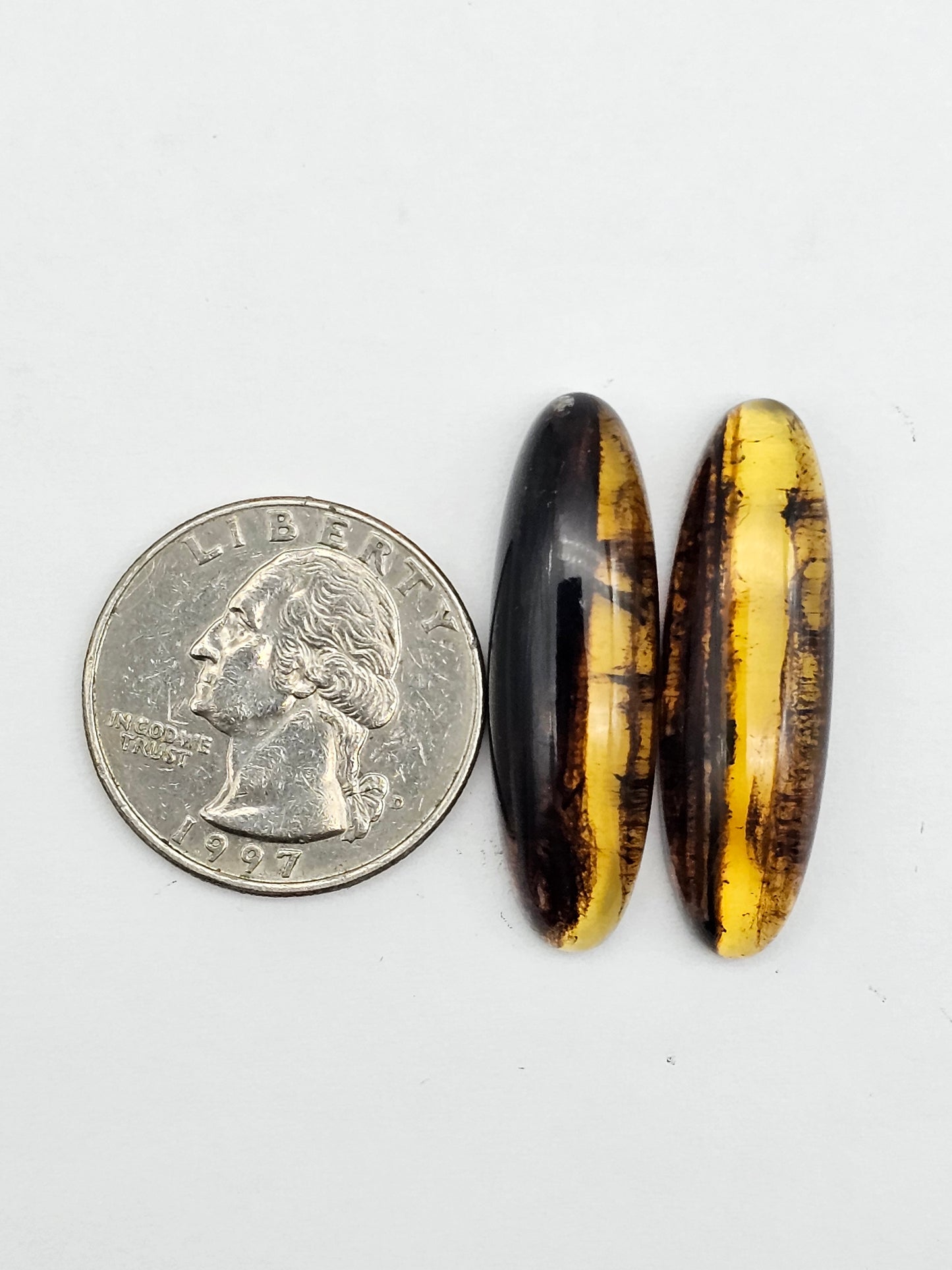 Amber authentic cabochon pair large