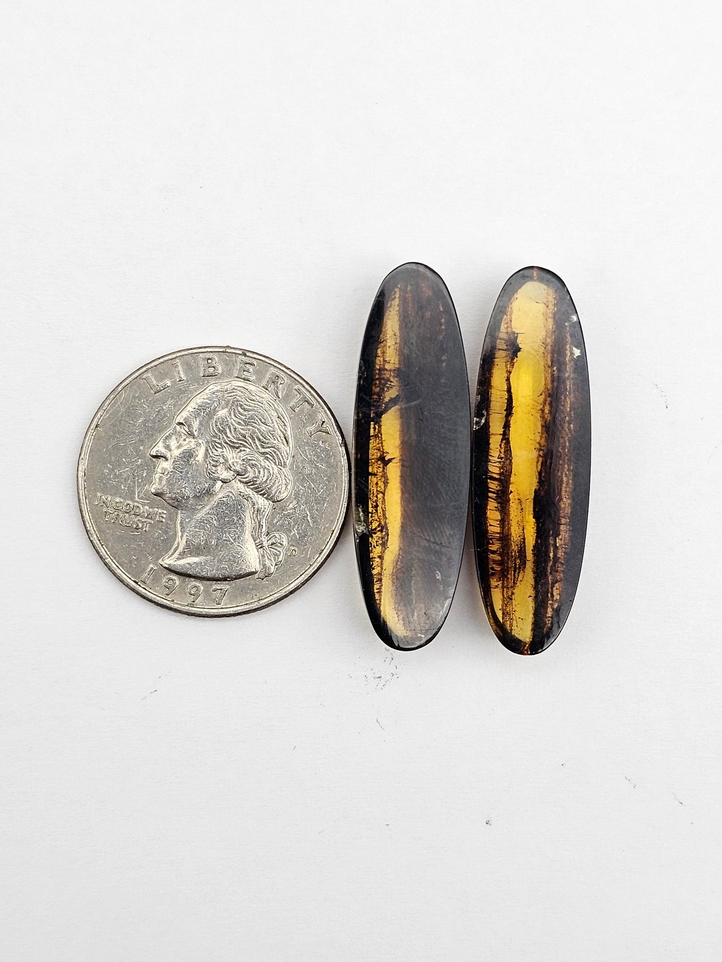 Amber authentic cabochon pair large