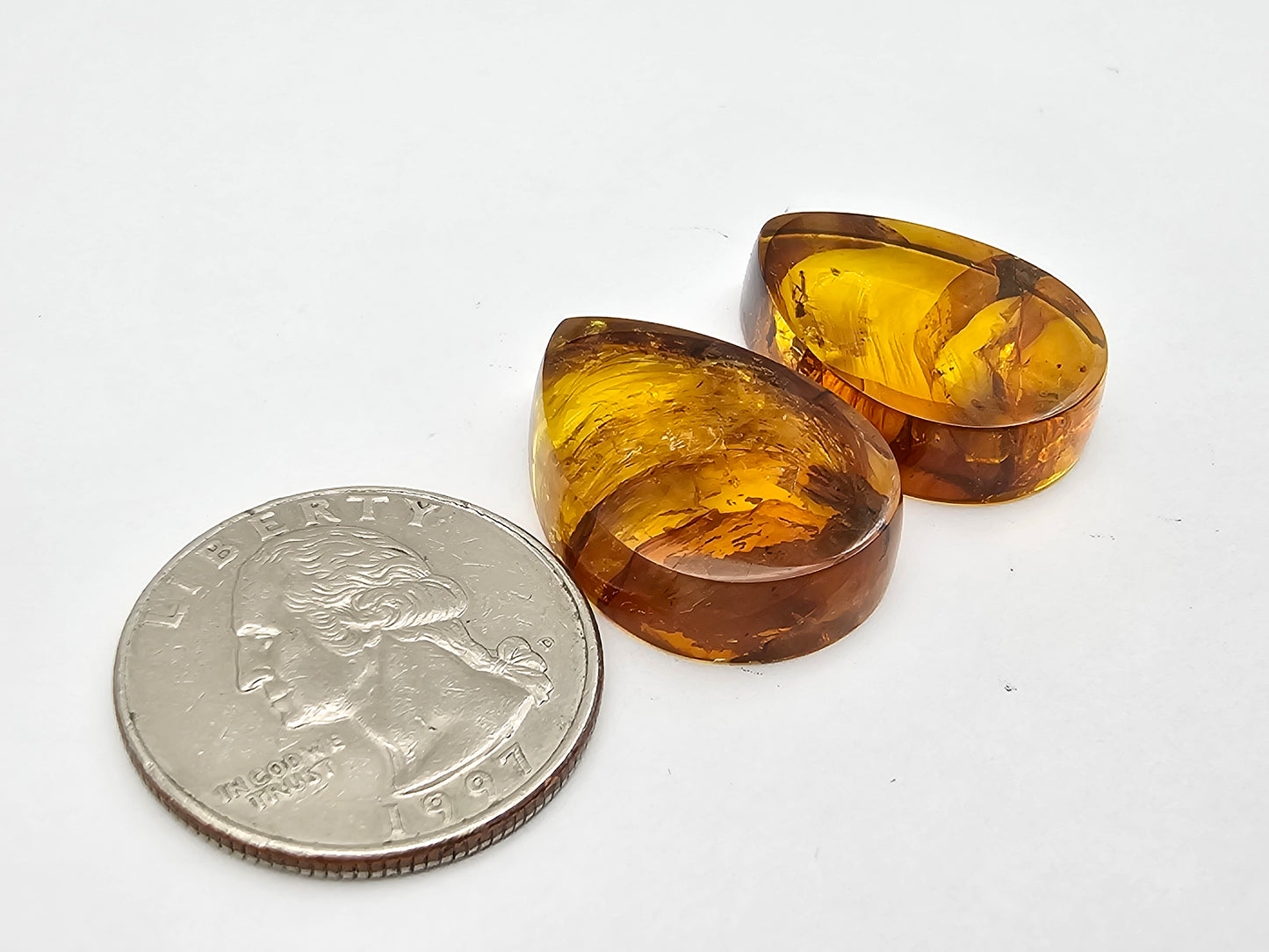 Amber authentic cabochon pair large