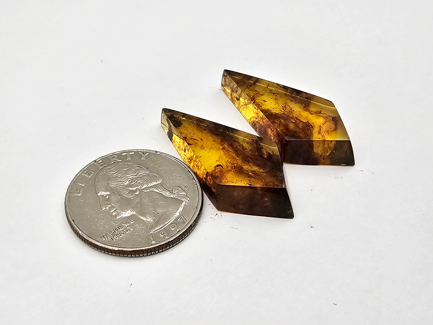 Amber authentic cabochon pair large