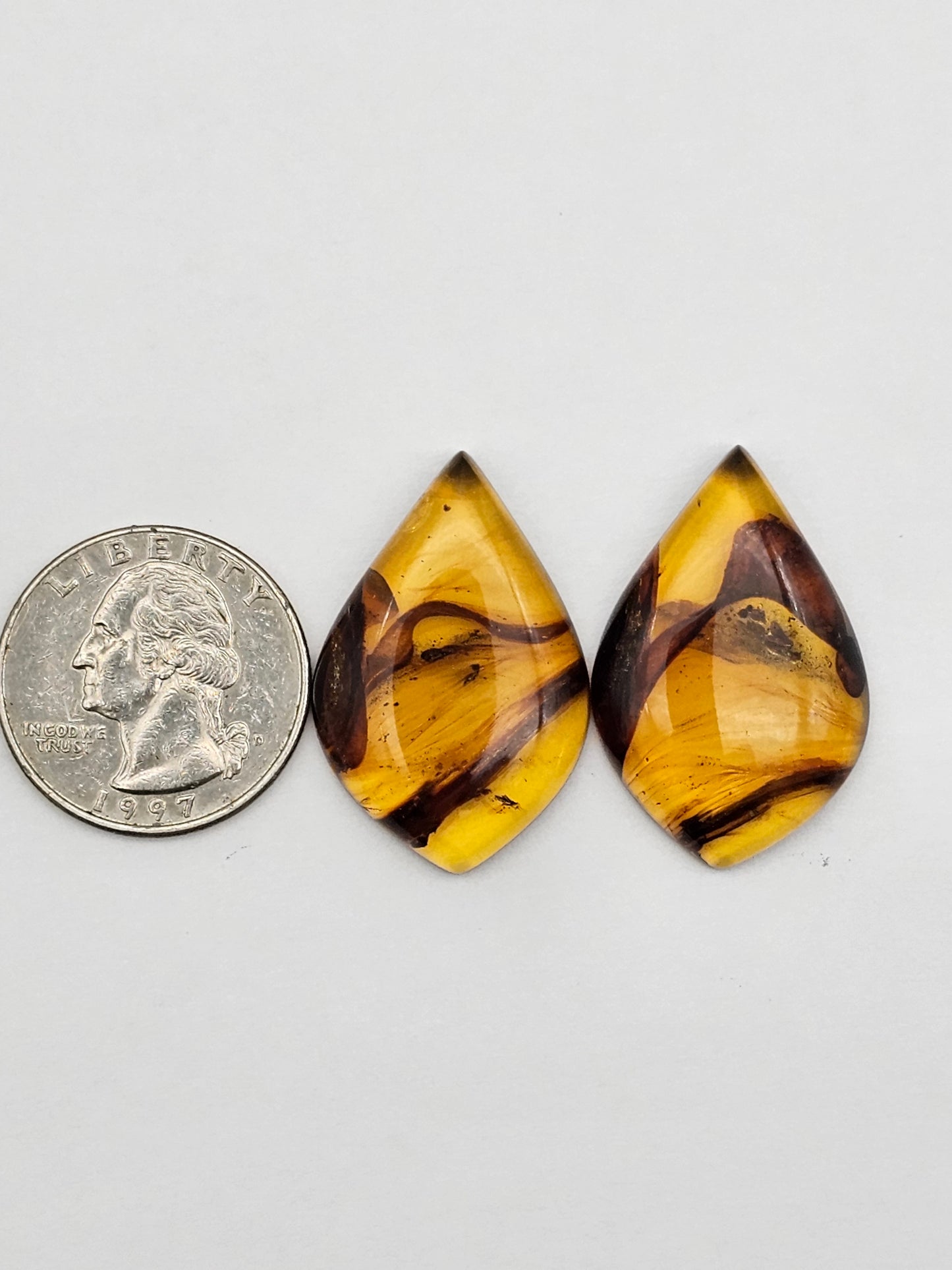 Amber authentic cabochon pair large