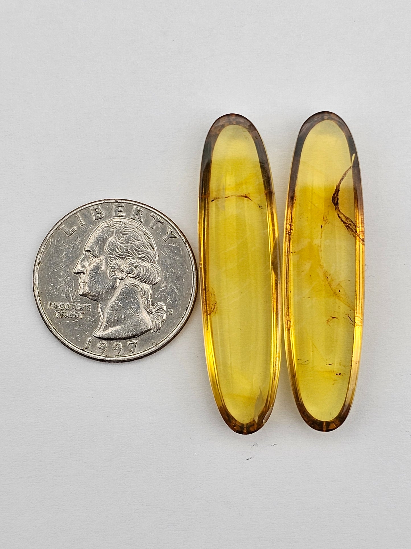 Amber authentic cabochon pair large