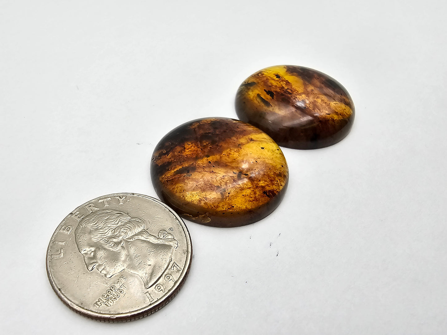 Amber authentic cabochon pair large
