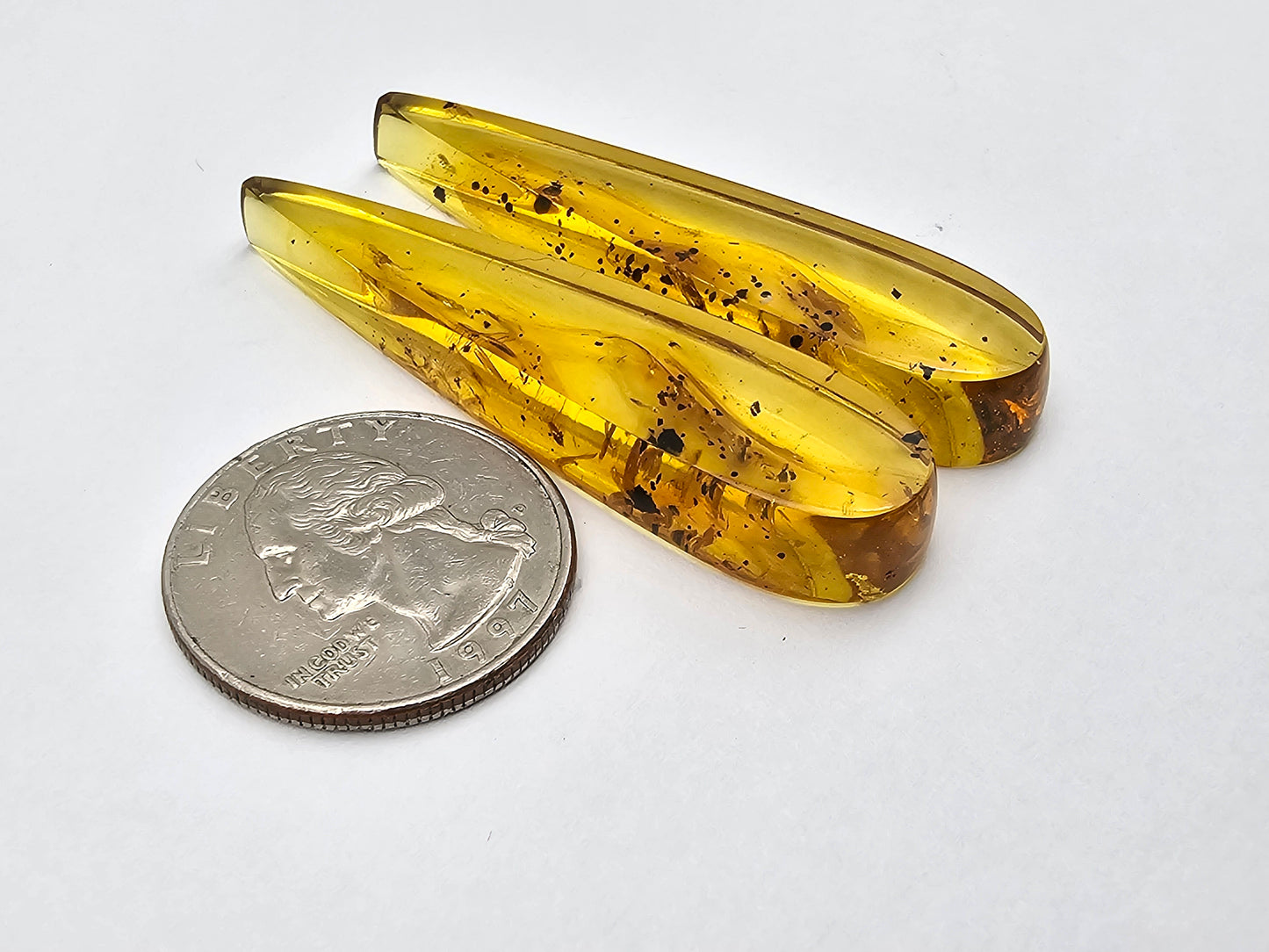 Amber authentic cabochon pair large
