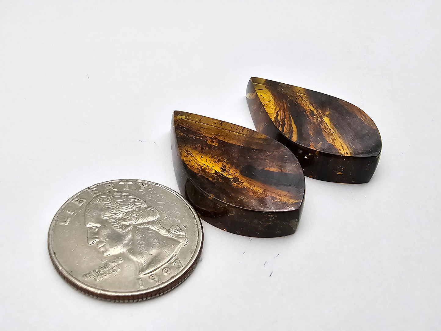Amber authentic cabochon pair large