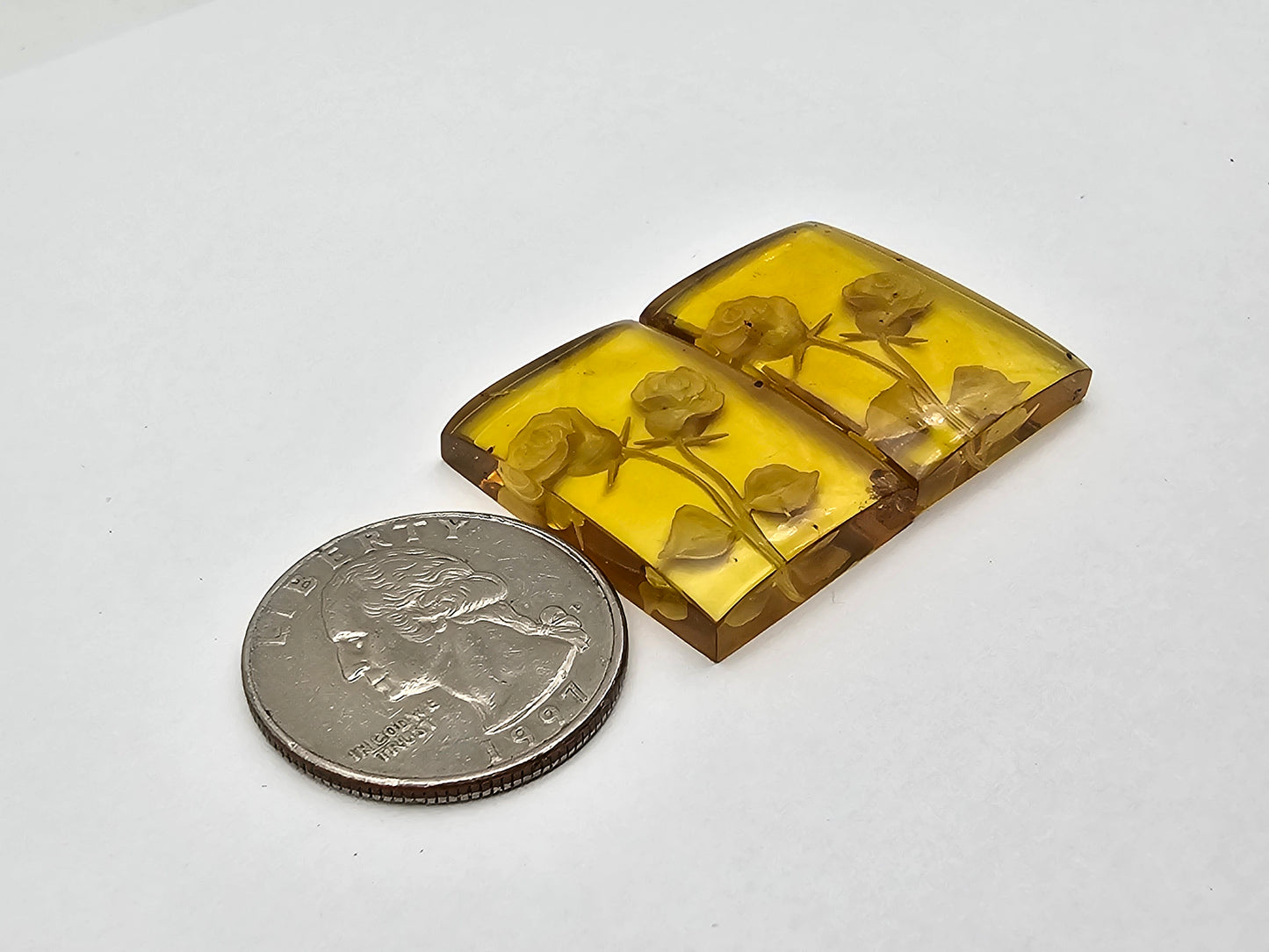 Amber authentic intaglio cabochon pair large