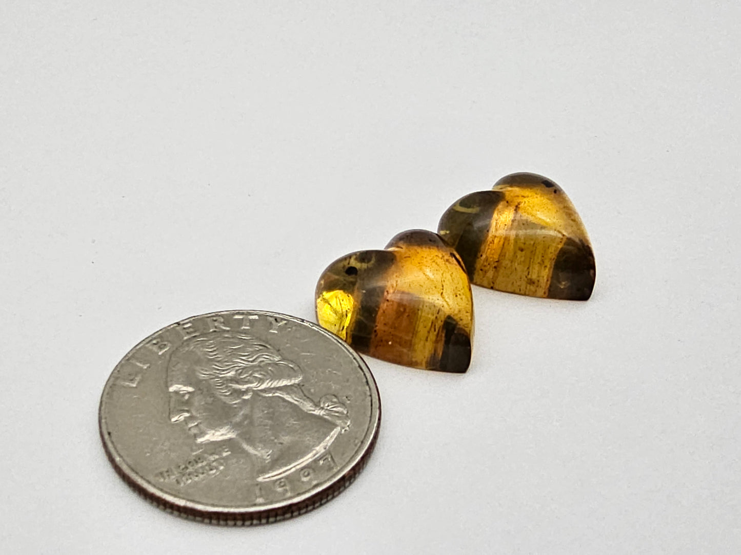 Amber authentic heart cabochon pair large