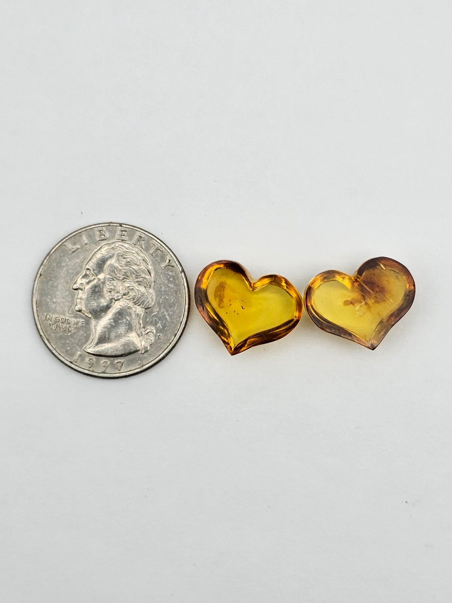 Amber authentic heart cabochon pair large