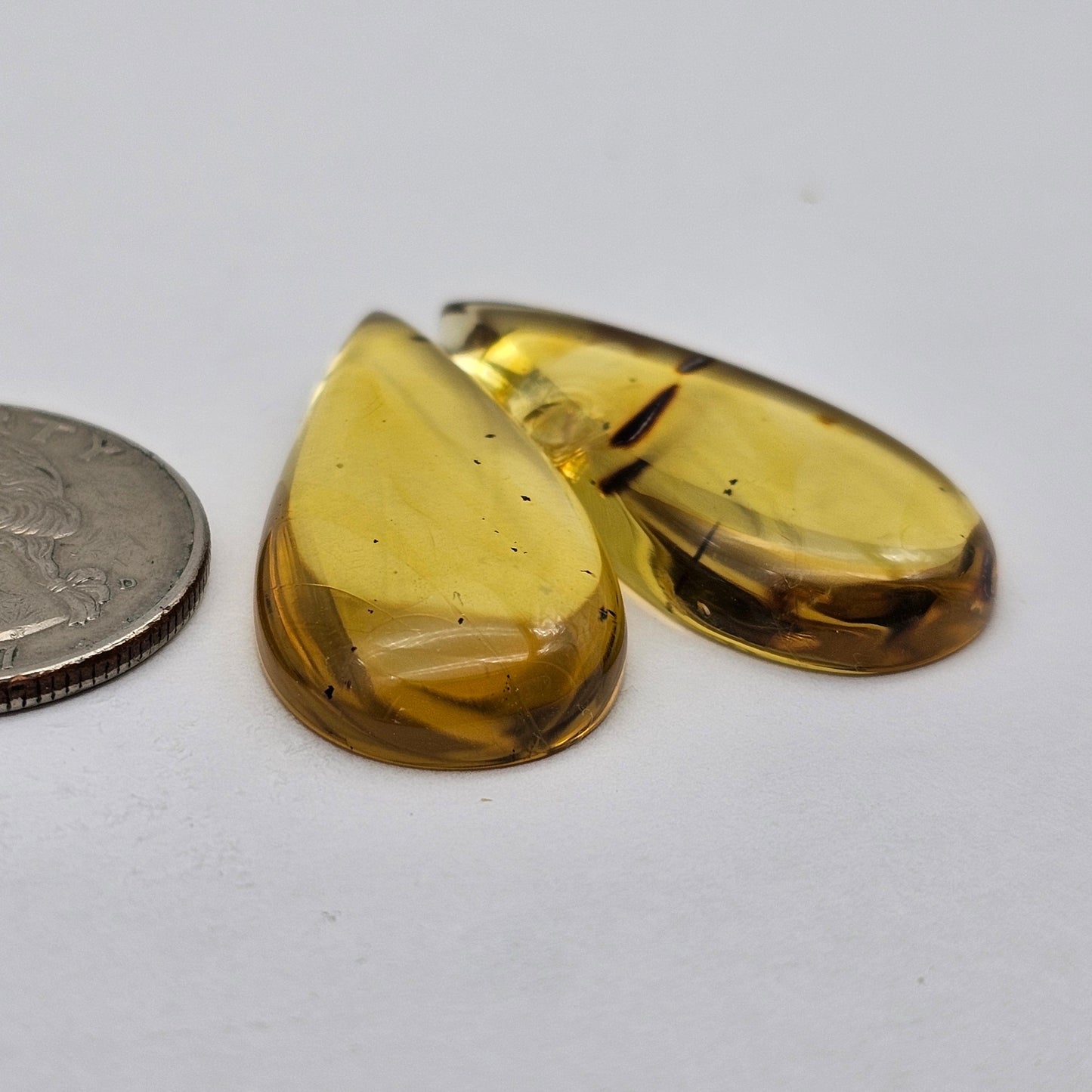 Amber authentic cabochon pair large