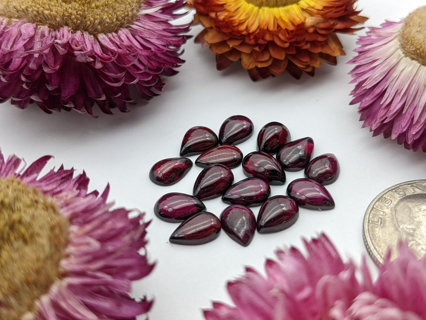 Rhodolite garnet teardrop cabochon lots