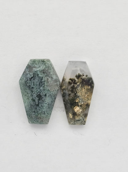 Moss agate coffin cabochon set