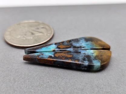 Blue opalized petrified wood Cabochon Pair