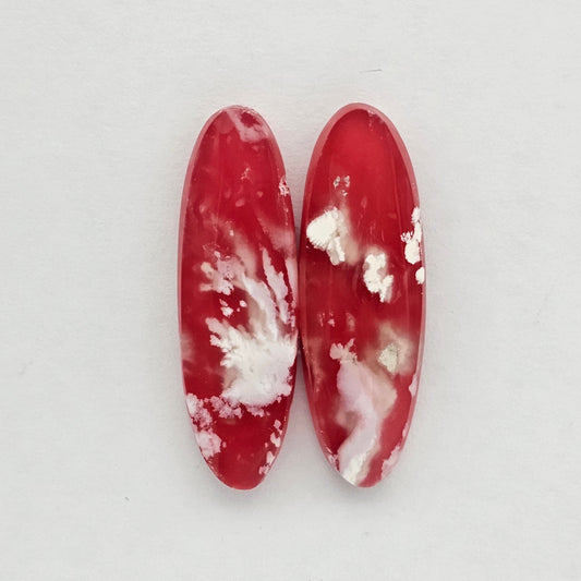 Pink skystone resin cabochon pair