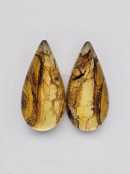 Amber authentic cabochon pair large