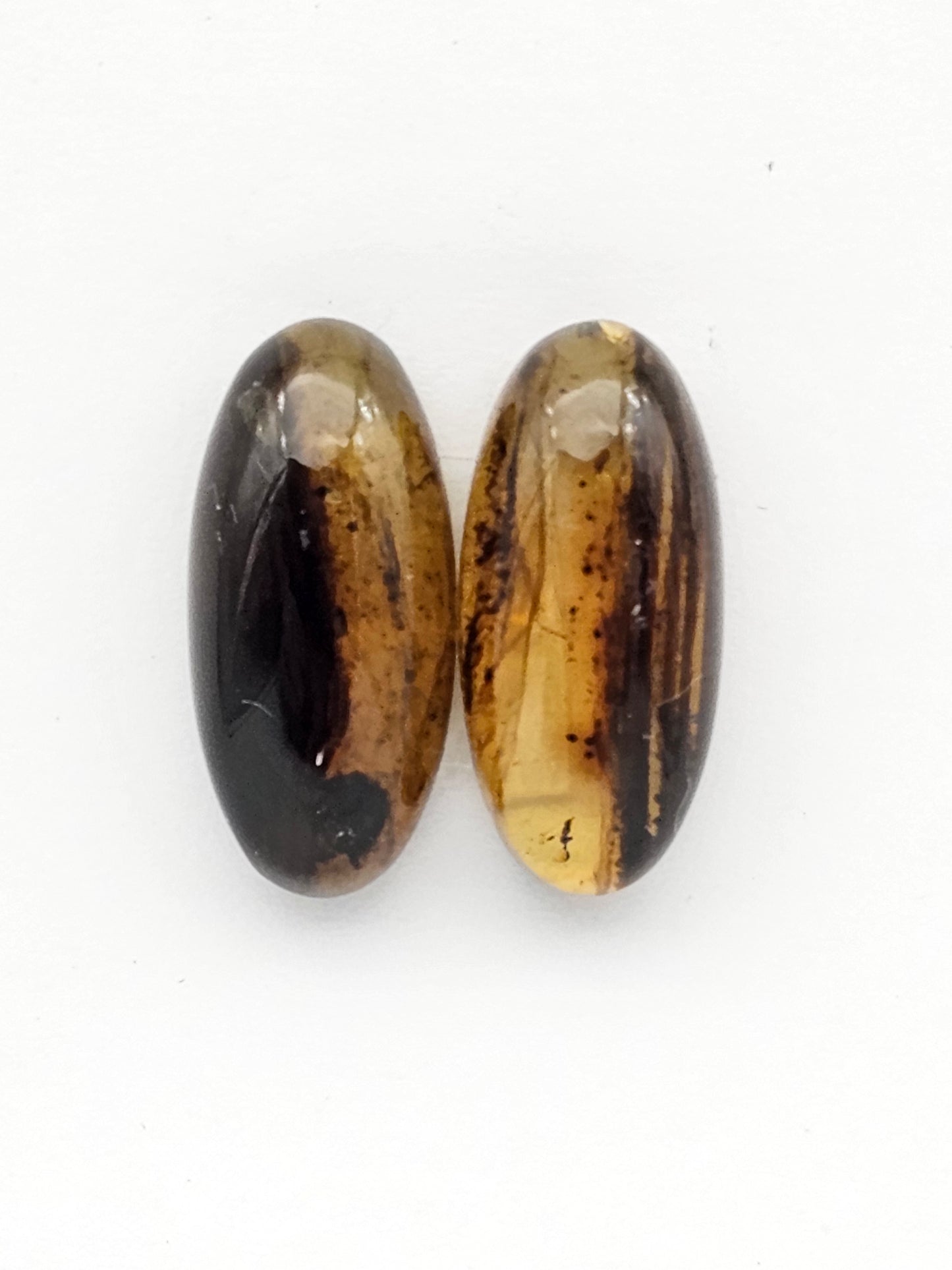 Amber authentic cabochon pair large