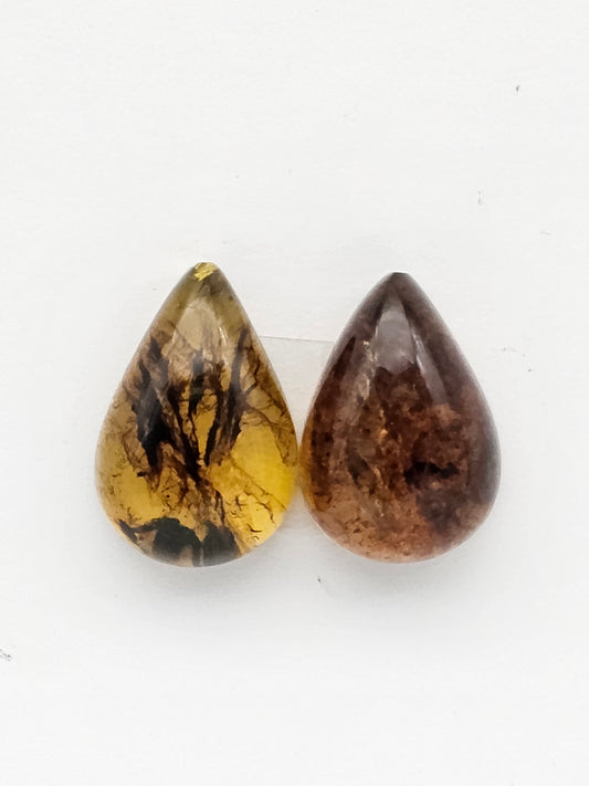 Amber authentic cabochon pair large