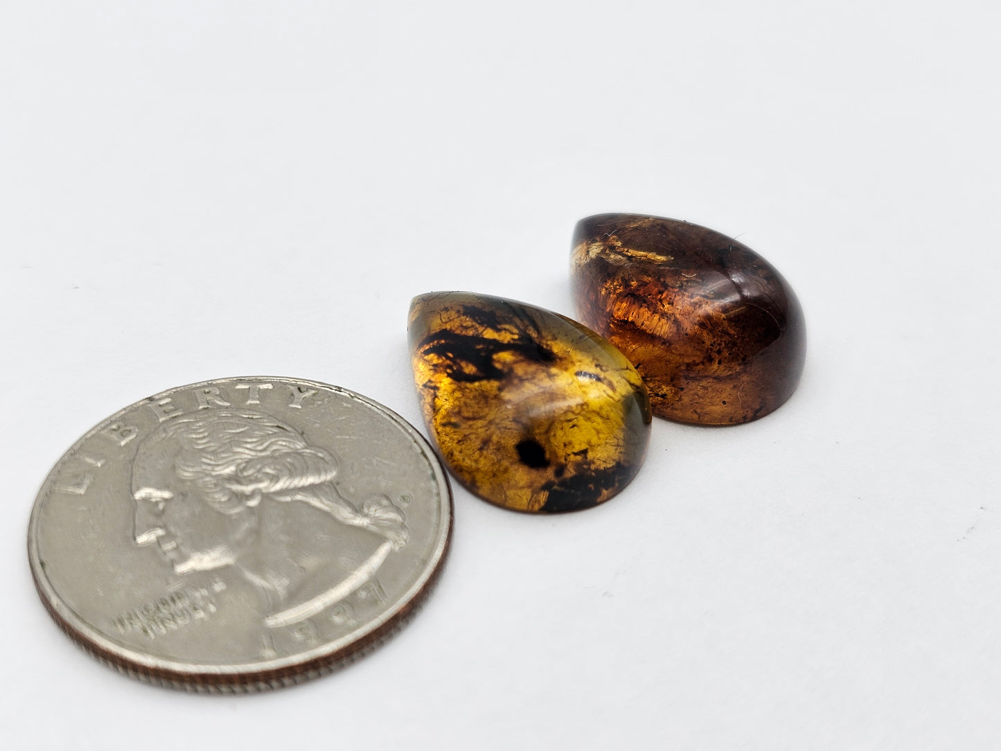 Amber authentic cabochon pair large