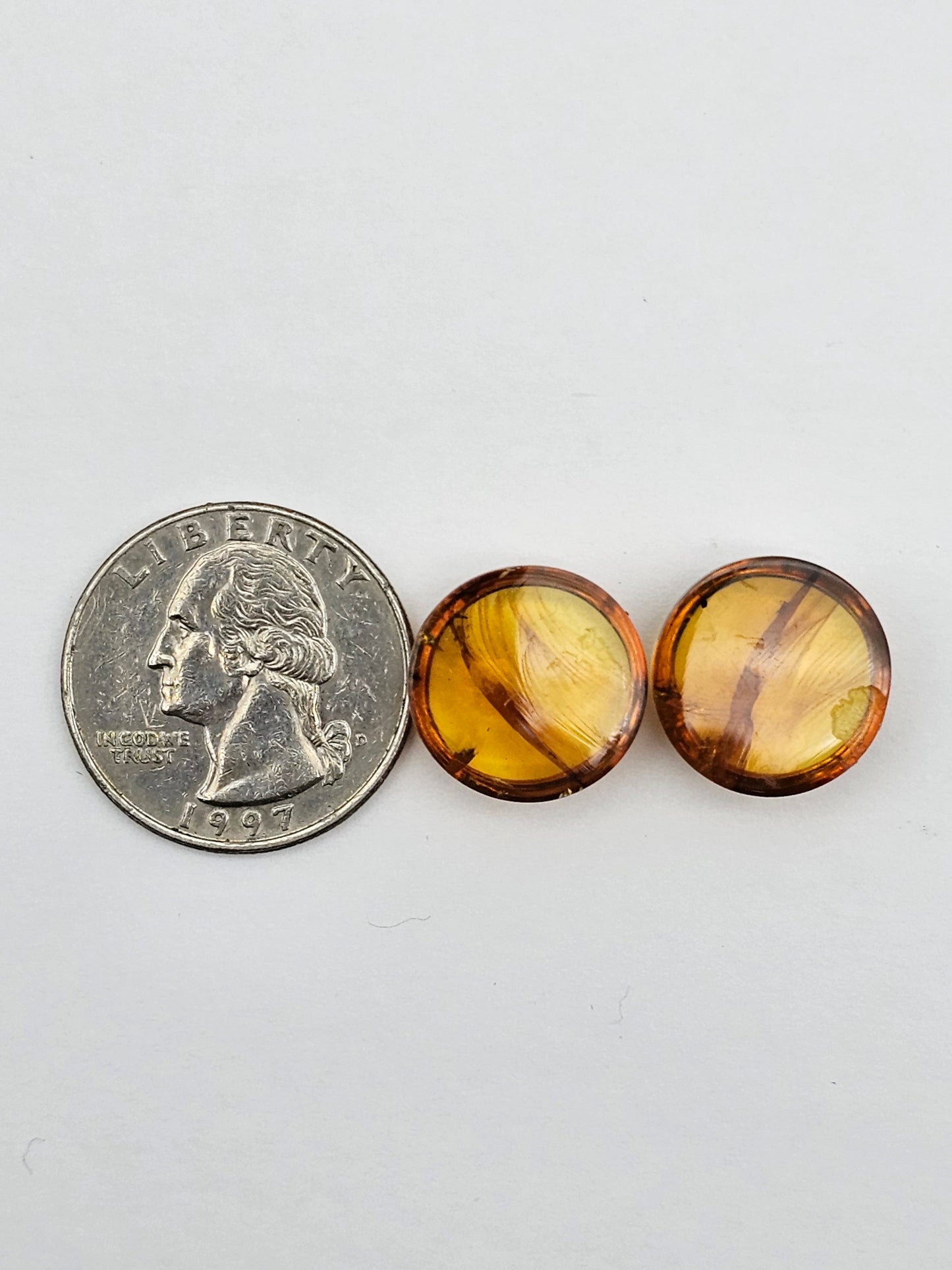 Amber authentic cabochon pair large