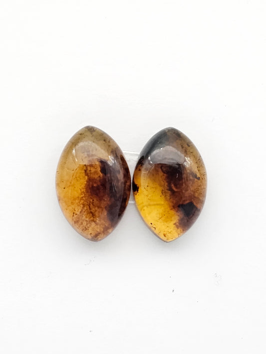 Amber authentic cabochon pair large