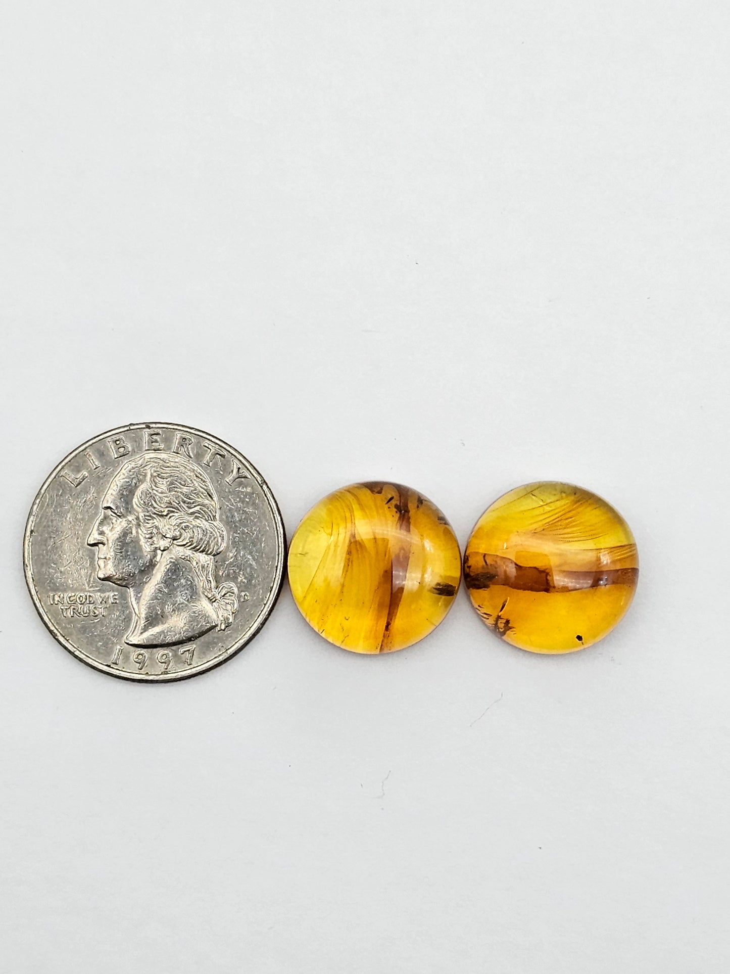 Amber authentic cabochon pair large