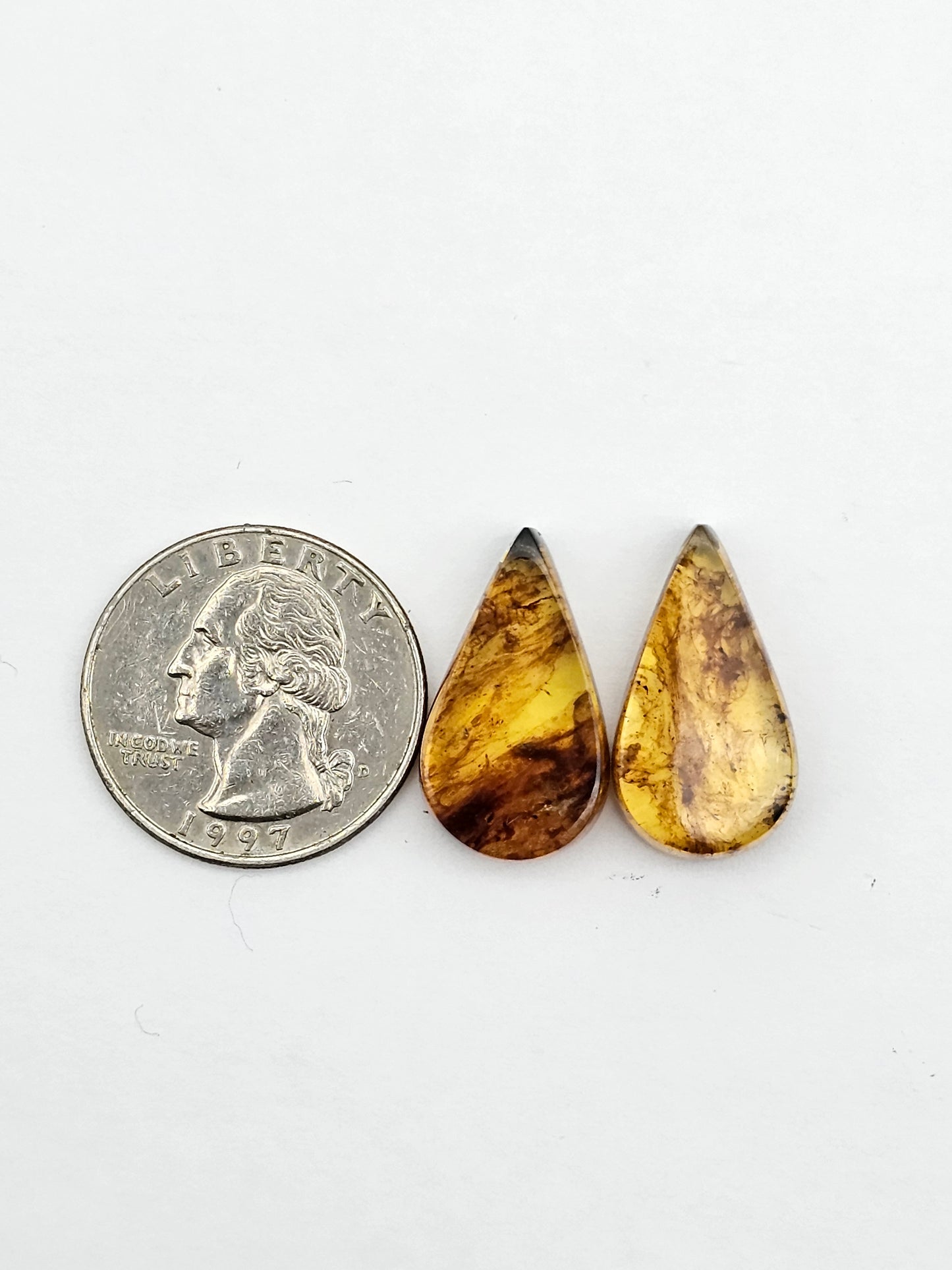 Amber authentic cabochon pair large