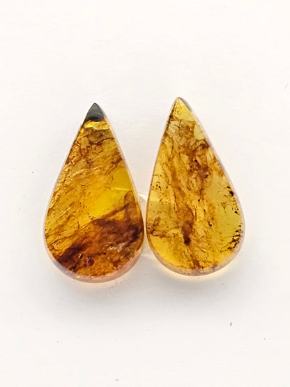 Amber authentic cabochon pair large