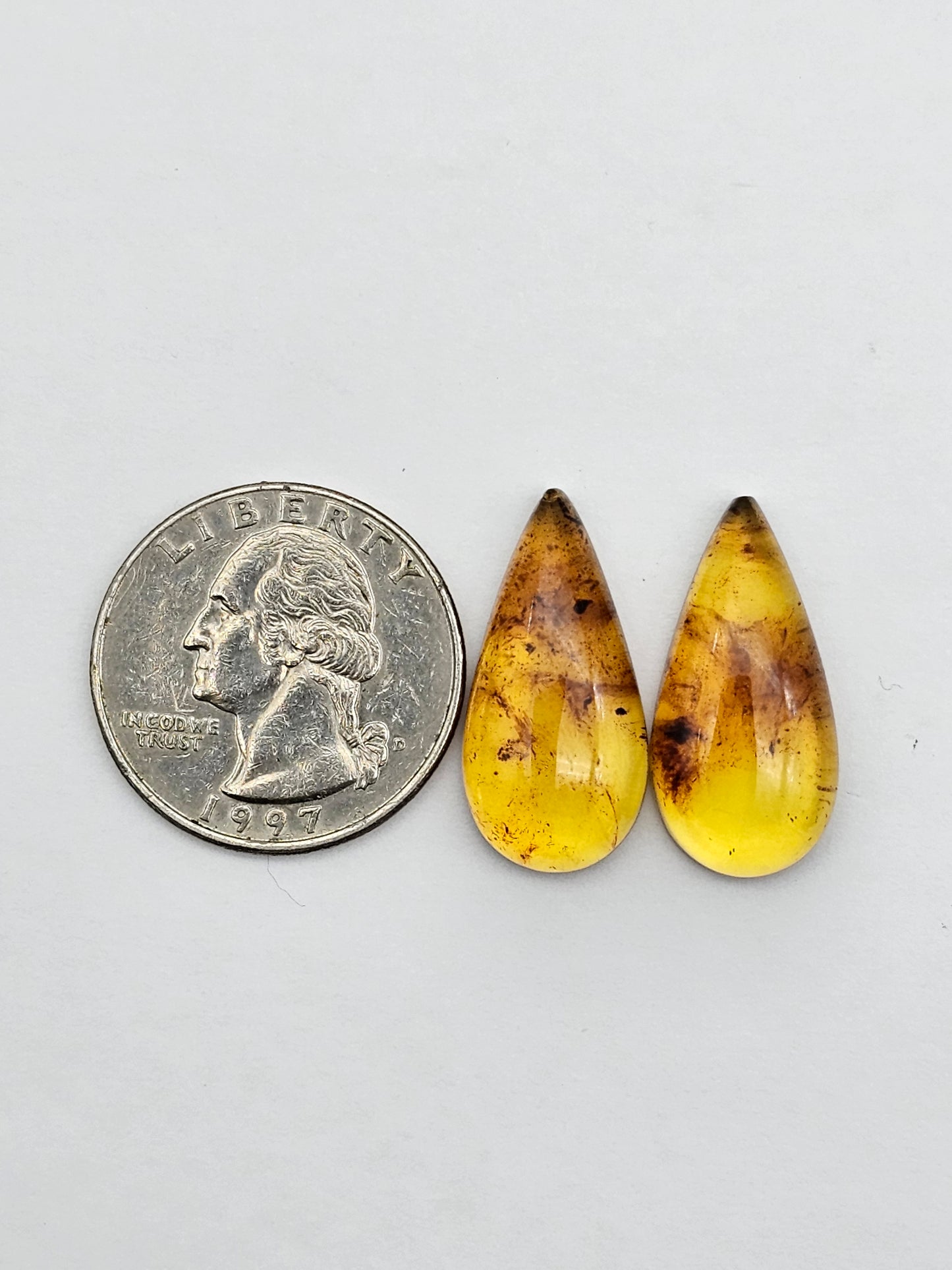 Amber authentic cabochon pair large