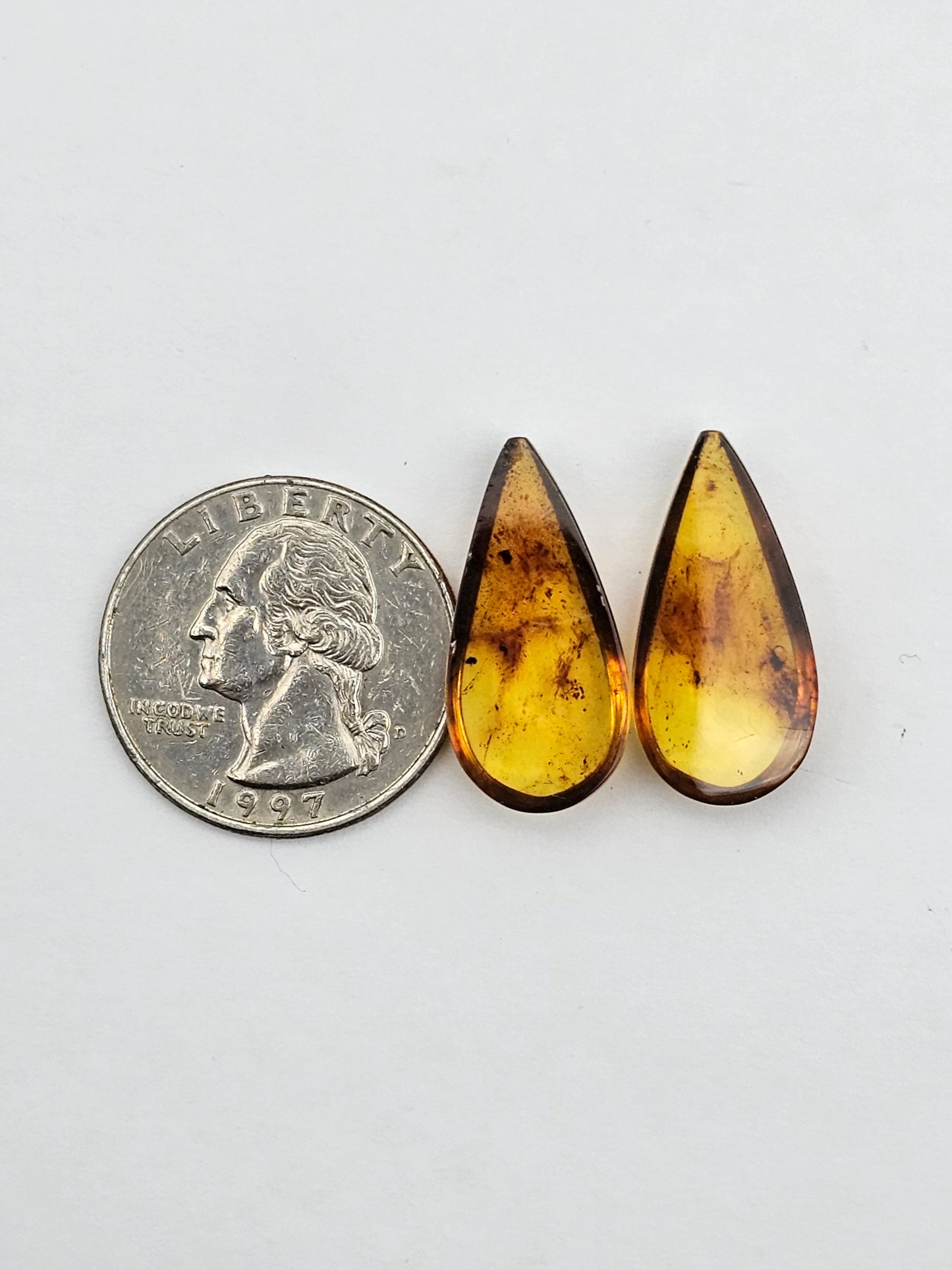 Amber authentic cabochon pair large