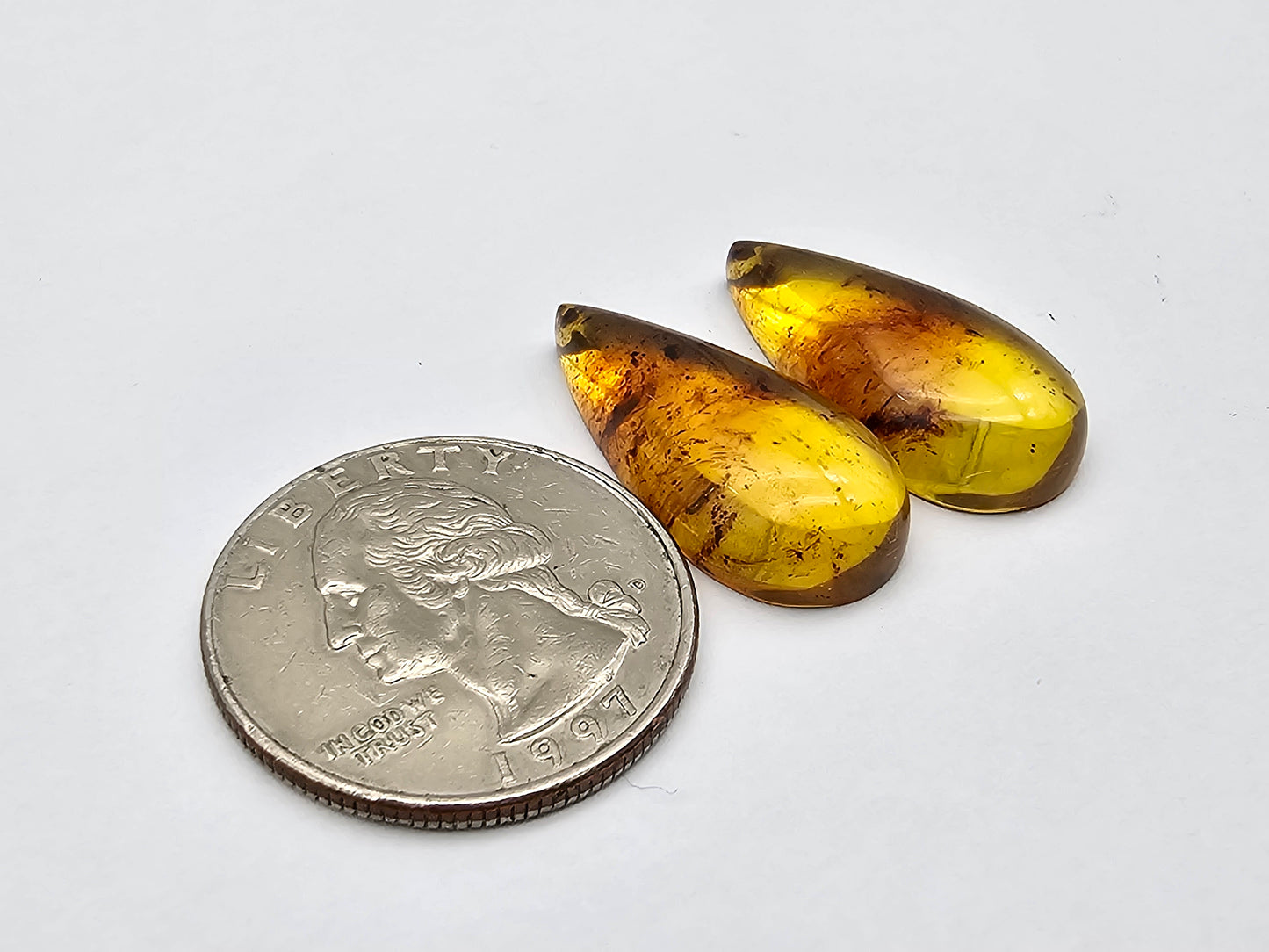 Amber authentic cabochon pair large