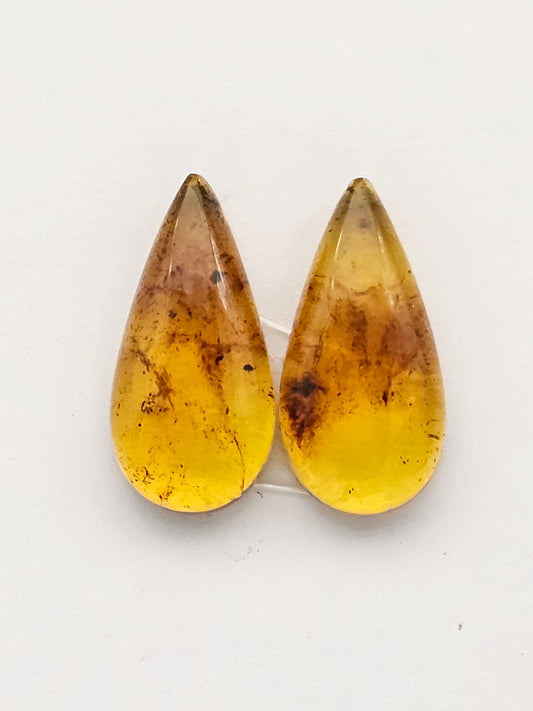 Amber authentic cabochon pair large