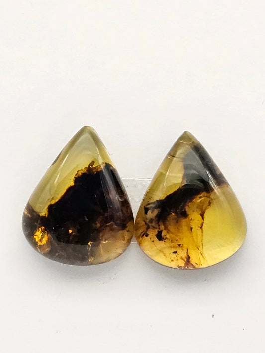 Amber authentic cabochon pair large