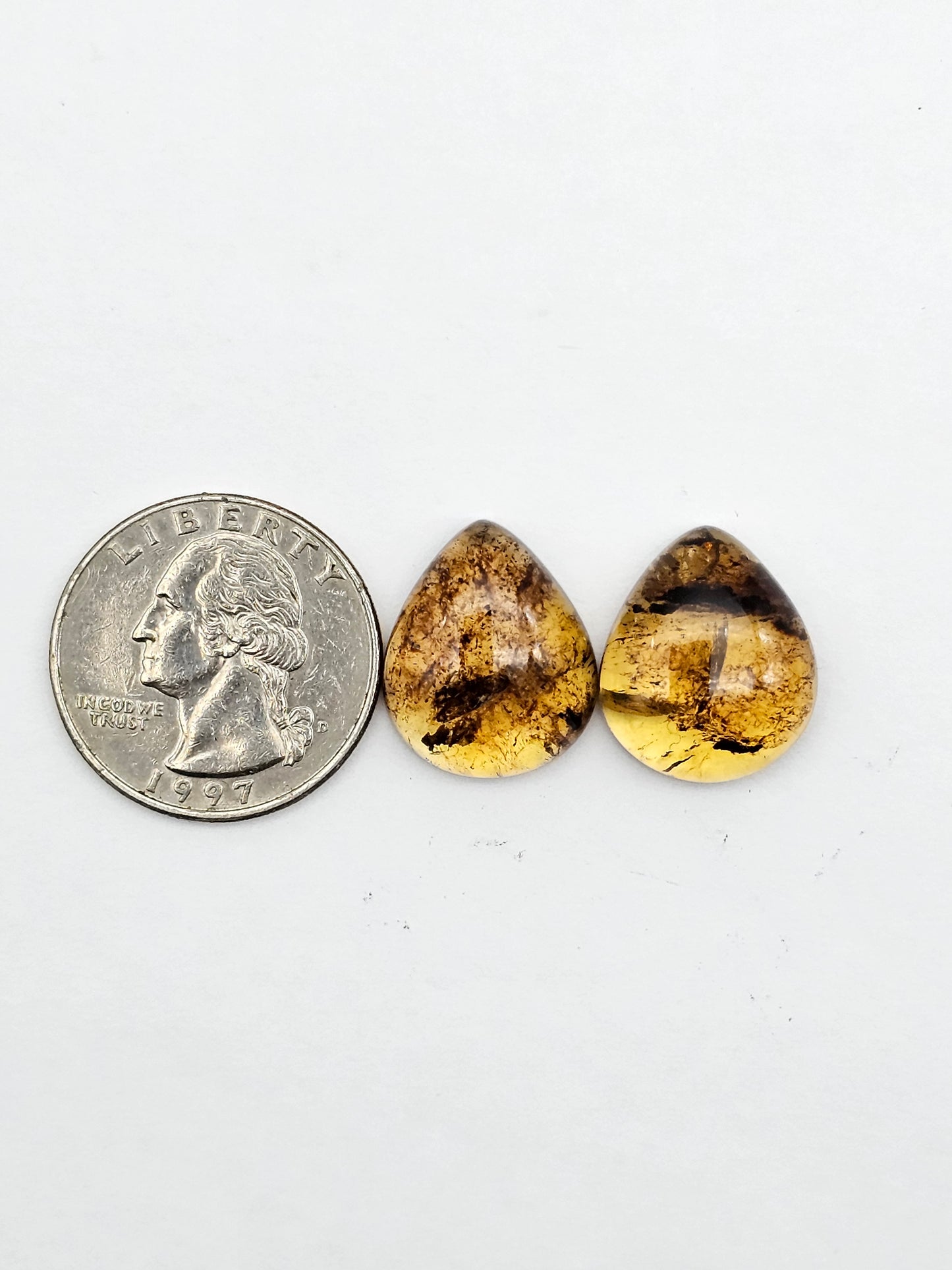 Amber authentic cabochon pair large