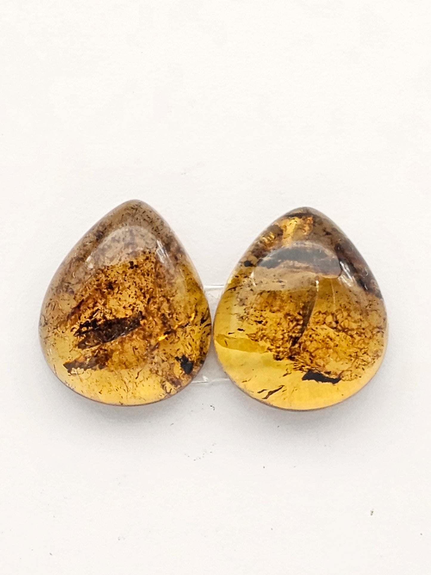 Amber authentic cabochon pair large