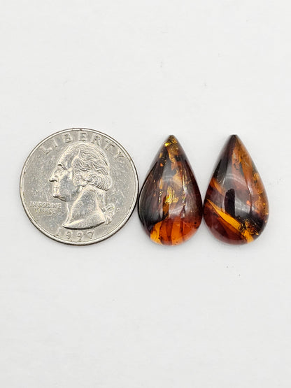 Amber authentic cabochon pair large