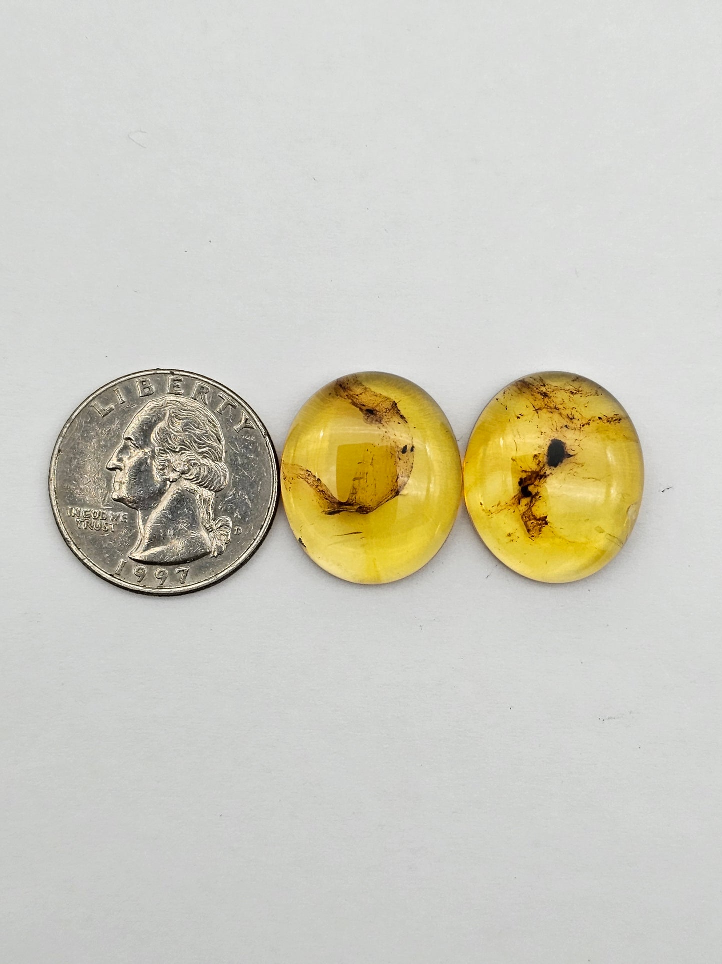 Amber authentic cabochon pair large