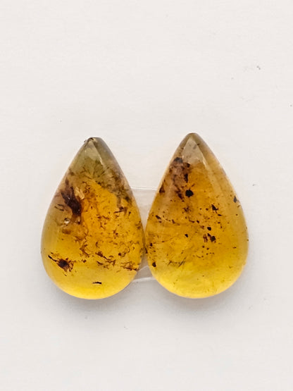Amber authentic cabochon pair large
