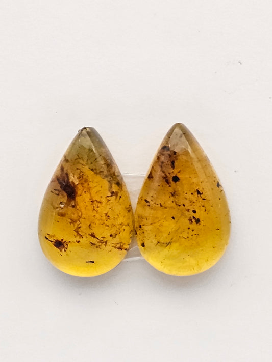 Amber authentic cabochon pair large