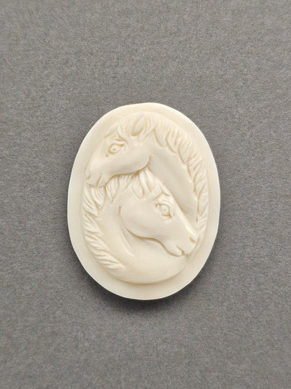 Two Horses Intertwined Bone Carving Cabochon