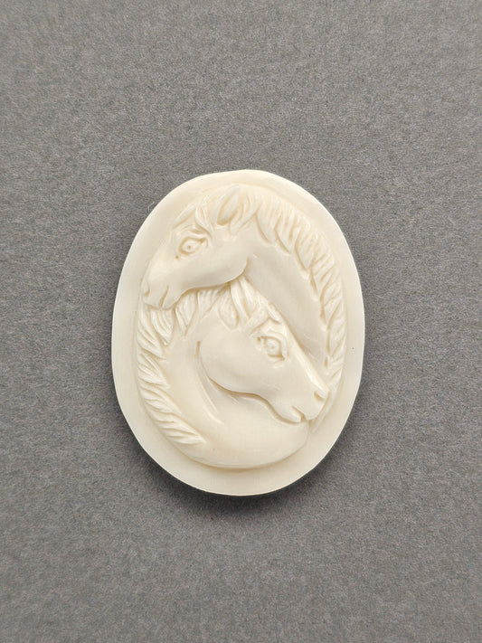 Two Horses Intertwined Bone Carving Cabochon