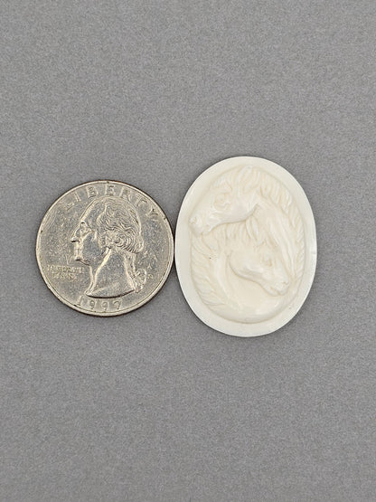 Two Horses Intertwined Bone Carving Cabochon