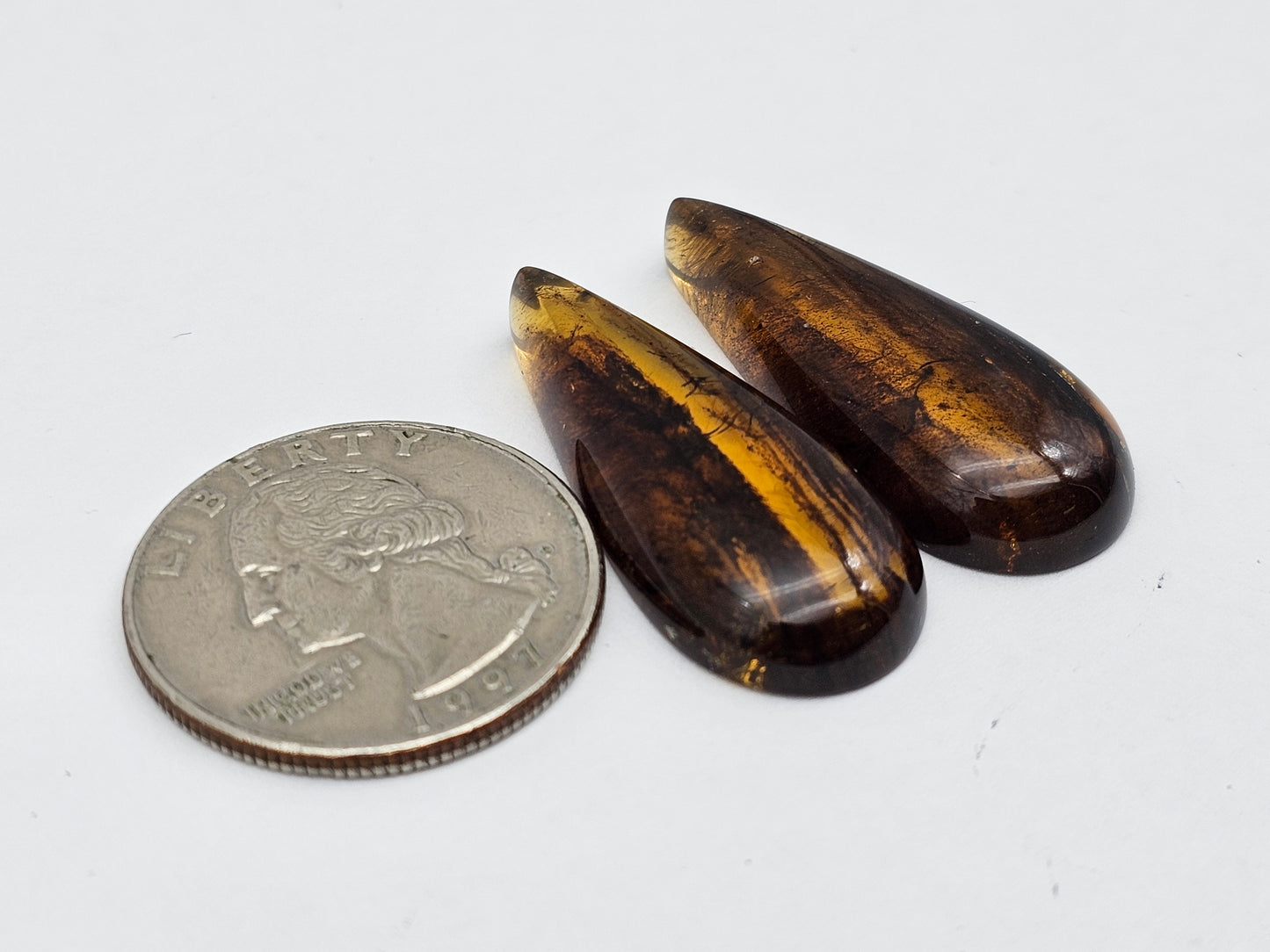 Amber authentic cabochon pair large
