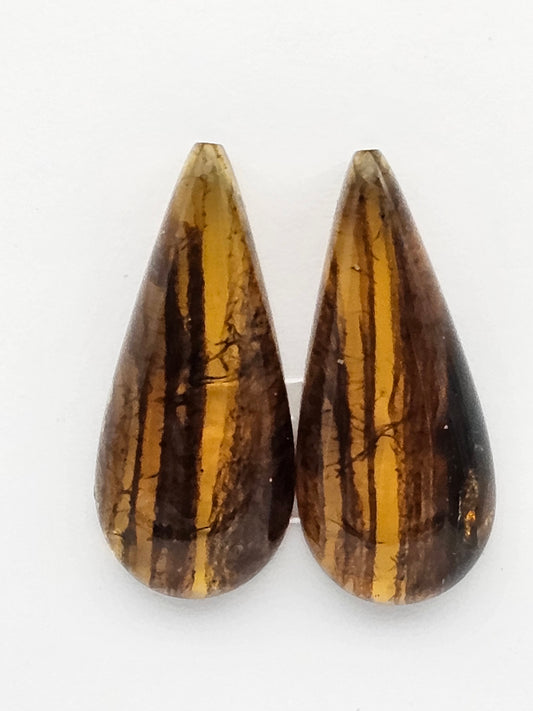 Amber authentic cabochon pair large