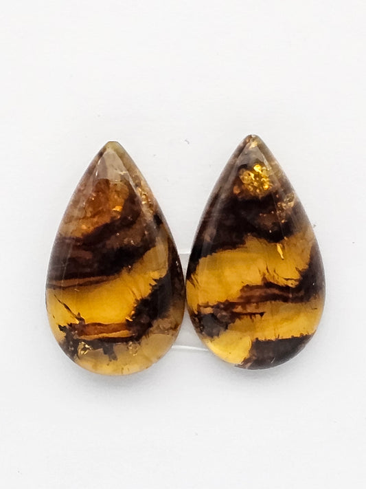 Amber authentic cabochon pair large