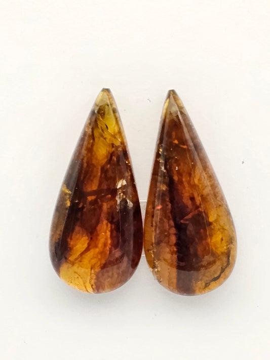 Amber authentic cabochon pair large