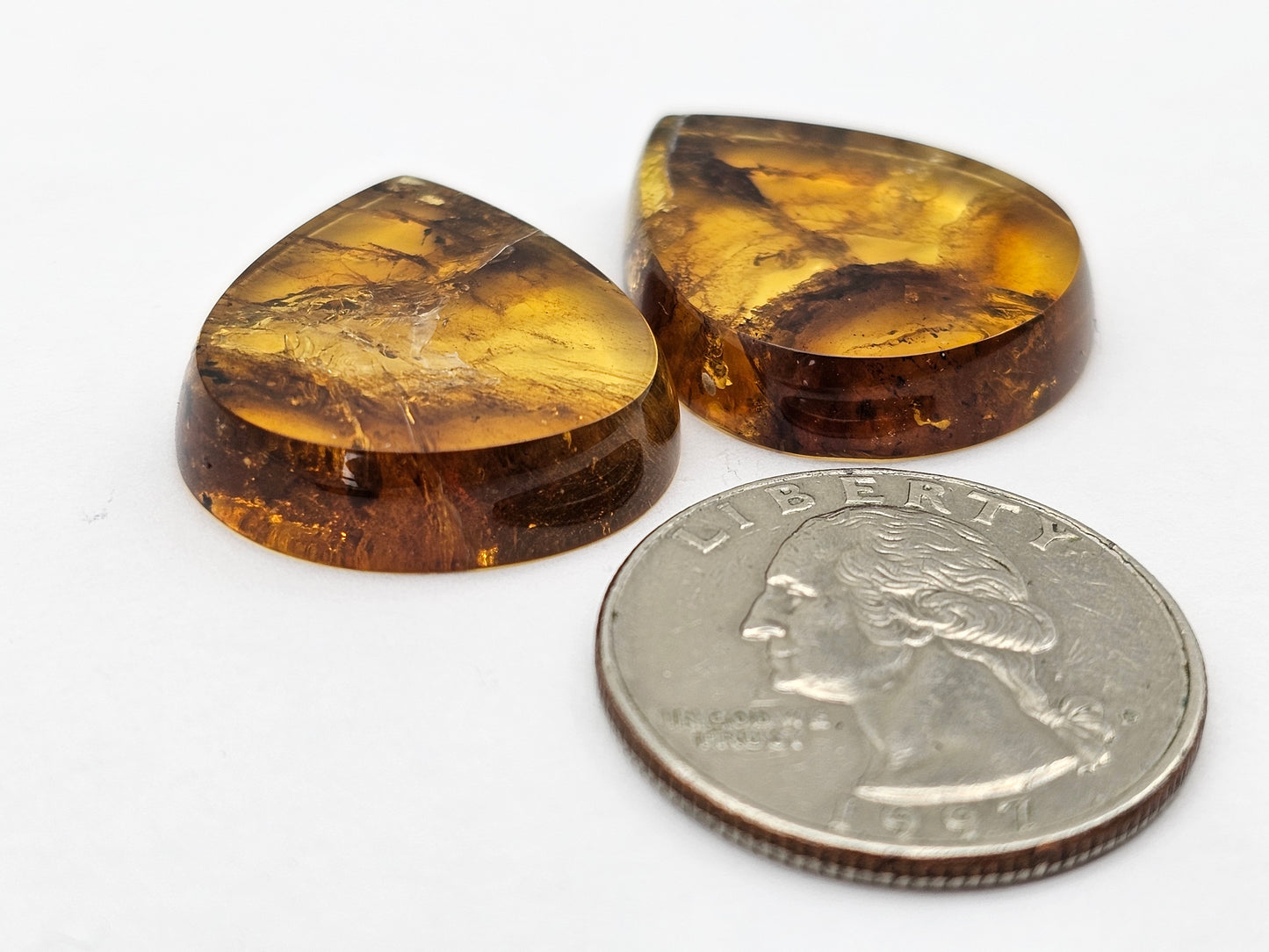 Amber authentic cabochon pair large