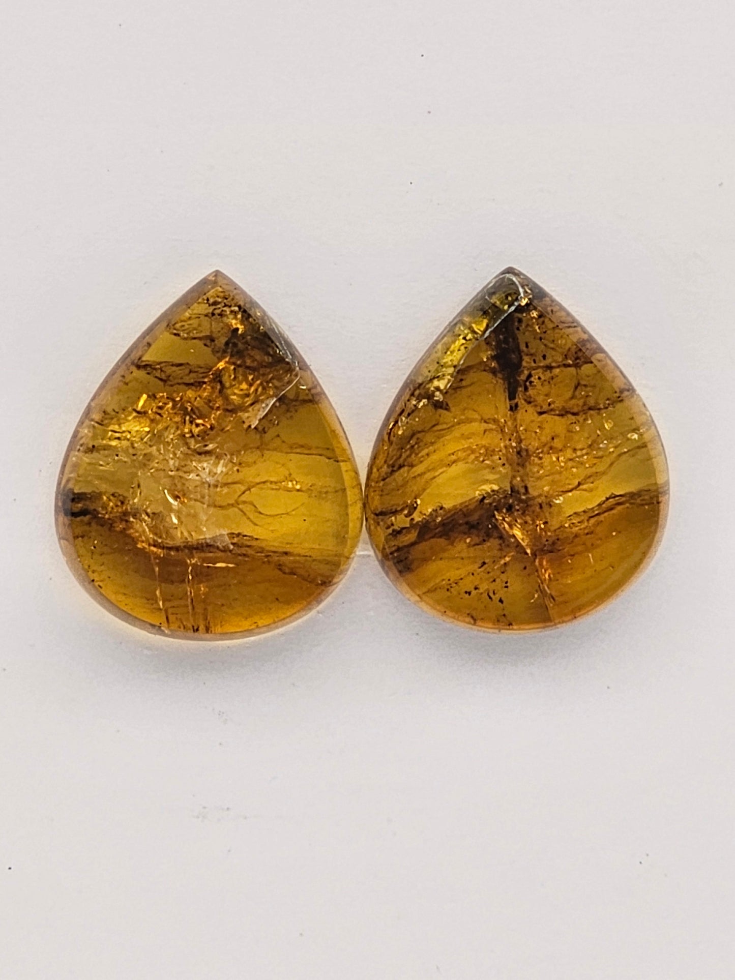 Amber authentic cabochon pair large